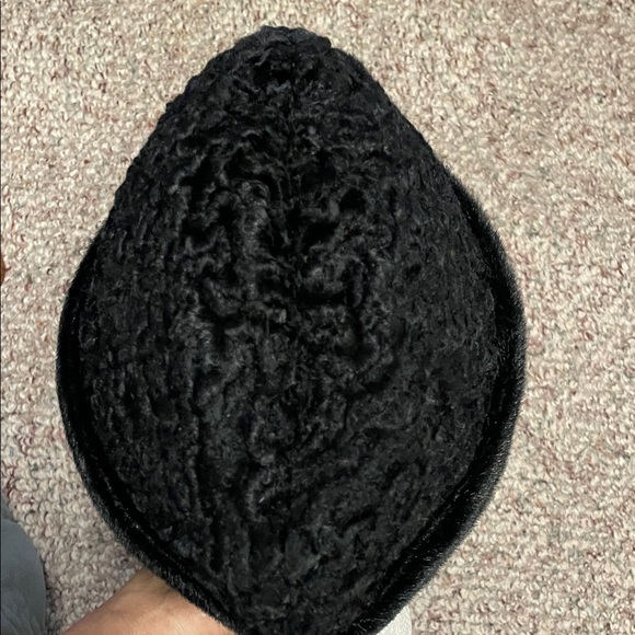 Vintage genuine Fur black Women's winter Hat with wool ear flaps - Picture 4 of 9